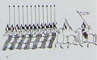 armoured cavalrymen charging towards the enemy line (Yaksuri Mural Tomb)