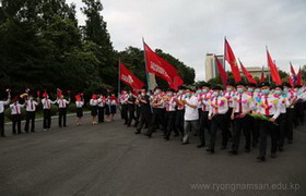 Graduates from Kim Il Sung University Volunteer for the New Street Construction Project in Pyongyang