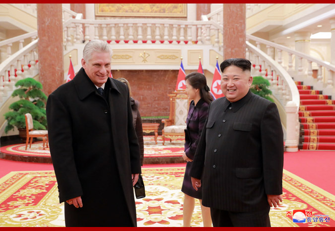 Supreme Leader Kim Jong Un Has Talk and Dinner with President of Cuban Council of State at Office Building of C.C., WPK