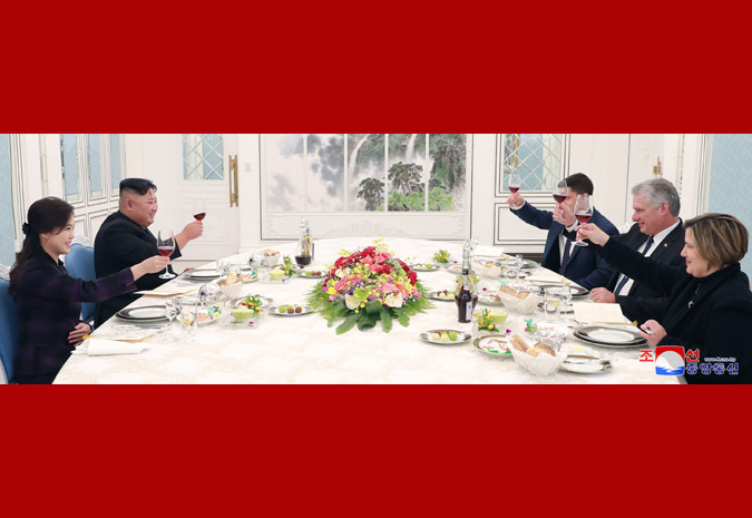 Supreme Leader Kim Jong Un Has Talk and Dinner with President of Cuban Council of State at Office Building of C.C., WPK