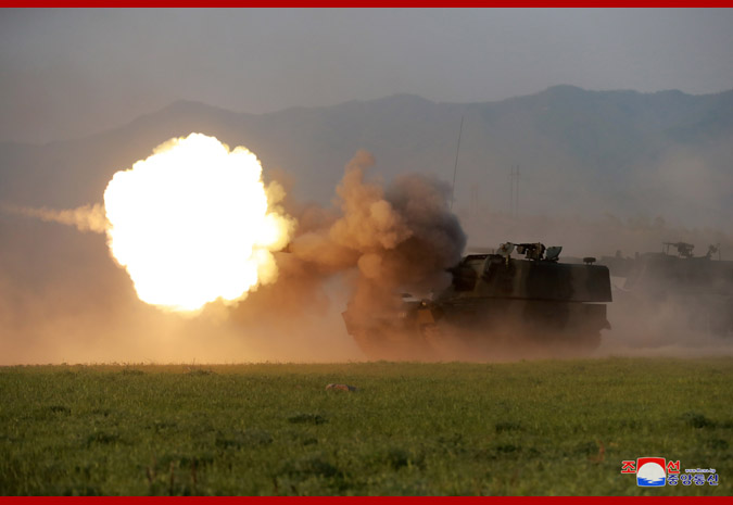 Supreme Leader Kim Jong Un Guides Strike Drill of Defence Units in Forefront Area and on Western Front